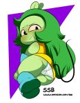  2018 absurd_res anthro blush boots camel_toe clothing digital_media_(artwork) fangs female fink_(ok_k.o.!_lbh) footwear fur green_fur green_hair hair hi_res long_hair looking_at_viewer looking_back lying mammal mouse ok_k.o.!_let&#039;s_be_heroes on_side panties rear_view rodent solo ssb thin_tail underwear upskirt white_panties young 