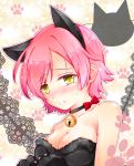  1girl alternate_costume animal_ears artist_request bangs bare_shoulders bell blush bow breasts bustier cat_ears cleavage collar collarbone fur fur_trim gloves kumatora large_breasts looking_at_viewer mother_(game) mother_(series) mother_3 nintendo open_mouth paw_gloves pawprint paws pink_hair short_hair yellow_eyes 