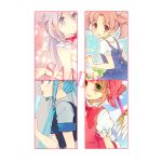  4girls bare_shoulders blue_dress blue_eyes blue_hair brown_hair card_captor_sakura character_request chibi_usa copyright_request dress earrings eyebrows_visible_through_hair flower green_eyes hair_bun hatsune_miku ice_pop jewelry kinomoto_sakura licking multiple_girls neck_ribbon ousaka_nozomi red_dress red_ribbon ribbon sailor_moon sample short_sleeves simple_background sweat sweatdrop tongue tongue_out vocaloid watermark wings 