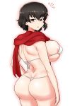  1girl absurdres areolae artist_request ass bangs bikini black_hair breasts caesar_(girls_und_panzer) curvy girls_und_panzer hair_between_eyes highres huge_ass large_breasts looking_at_viewer looking_back micro_bikini open_mouth parted_lips plump scarf short_hair swimsuit thick_thighs thighs yellow_eyes 