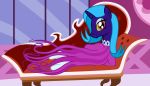  2019 absurd_res badumsquish blue_hair equid fainting_couch fan_character female glad_rags_(oc) green_sclera hair hi_res horn living_clothing looking_at_viewer mammal my_little_pony pose red_eyes solo tentacle_monster tentacles unicorn 