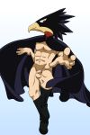  animal_head avian balls beak boots cape clothed clothing flaccid footwear fryegg fumikage_tokoyami humanoid looking_at_viewer male my_hero_academia partially_clothed penis reaching_towards_viewer red_eyes simple_background solo 