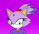  black_nose blaze_the_cat bust_portrait darkshadow digital_media_(artwork) domestic_cat eyelashes felid feline felis fur hair mammal pink_background portrait purple_ears purple_fur purple_hair simple_background smile smirk sonic_(series) yellow_eyes 