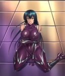  1girl blue_hair bodysuit breasts highres huge_breasts igawa_asagi pershiva solo taimanin_(series) taimanin_asagi 