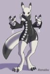  ambiguous_gender black_sclera canid canine clothed clothing digimon digimon_(species) digitigrade frown mammal renabu renabu_(character) renamon rubber solo standing suit tight_clothing 