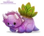  ambiguous_gender black_eyes ceratopsian cryptid-creations dinosaur feral flower_pot horn plant reptile scalie simple_background solo succulent triceratops white_background 