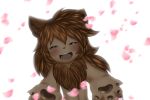  anthro arms_out canid canine canis cherry_petals claws digital_media_(artwork) female fur hair hi_res looking_at_viewer mammal nude open_mouth papilrux pawpads paws simple_background smile solo standing were werecanid werecanine werewolf wolf young 