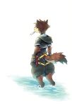  2019 ailuranthropy anthro brown_fur canid canine canis clothed clothing digital_media_(artwork) fur kingdom_hearts male mammal simple_background solo square_enix standing submerge video_games water white_background wolf 