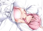  bed blush bra nori_tamago pink_hair red_eyes saigyouji_yuyuko short_hair touhou underwear 