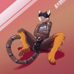  2018 4_toes absurd_res anal anal_penetration anthro blush brown_fur bulge digital_drawing_(artwork) digital_media_(artwork) domestic_cat felid feline felis fur goo_transformation hi_res hindpaw hypnosis hypnotic_visor male mammal markings mind_control multicolored_fur nivomi orange_fur pawpads paws penetration peskybatfish pink_pawpads rubber saliva shiny simple_background smile solo spiral striped_tail stripes toes transformation virtual_reality visor white_fur 