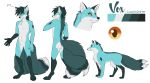  2018 5_fingers absurd_res anthro anthro_canid anthro_canine anthro_fox black_nose black_pawpads blue_fur canid canine catnamedfish chest_tuft claws digitigrade english_text eyebrows featureless_crotch feral feral_canid feral_canine feral_fox fluffy fluffy_tail fox full_body fur gloves_(marking) hair hi_res looking_at_viewer male mammal markings model_sheet multi_tail multicolored_fur navel nude pawpads simple_background slit_pupils socks_(marking) solo standing text tuft voxian white_background white_fur yellow_eyes 