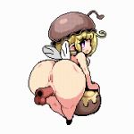  1girl ahoge aliasing anal animated animated_gif ass bee blonde_hair bluelab blush breasts bug focused happy_sex insect long_ears looking_at_viewer looking_back lowres milkyquest nipples penis pixel_art pointy_ears purple_eyes pussy simple_background small_breasts smile thick_thighs thighs uncensored 
