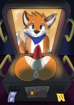  absurd_res anthro anus arcade balls biped canid canine digital_media_(artwork) english_text first_person_view fox hi_res machine male mammal neoanton_(artist) penis solo text thebestf0x ych 