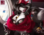  absurd_res anthro big_breasts bra breasts canid canine cigar clothed clothing djpuppeh duo female grinding hi_res huge_breasts humanoid humanoid_on_anthro makeup male male/female mammal smile underwear vein 