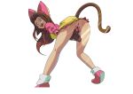  anus ass bottomless brown_hair brown_tail butt cat_ears fingering flashing gloves going_commando highres hotred is_(artist) legs long_legs looking_back princess_sara pussy royalty sega shoes skirt smile sonic_(series) sonic_the_hedgehog:_the_movie tail transparent_background upskirt 