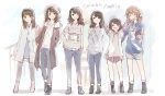  6+girls :d \o/ ^_^ akaneya_himika arms_up bag bangs black_coat black_eyes black_footwear black_hair black_legwear blue_footwear blue_hoodie boots brown_footwear brown_hair closed_eyes clothes_writing commentary_request denim earphones eyes_closed grey_coat grey_headwear grey_hoodie grin group_name hand_on_hip hands_in_hair hands_together highres hood hood_down iris_(band) jeans kubota_miyu long_hair long_sleeves multiple_girls one_eye_closed open_mouth outstretched_arms pants pantyhose plaid plaid_shirt ponytail real_life seiyuu serizawa_yuu shibuya_azuki shirt short_hair shorts shoulder_bag smile song_name standing striped striped_shorts sweater taneda_yuuta v wakai_yuuki yamakita_saki 