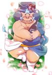  alcohol belly beverage blush bottle bulge chubby_protagonist_(tas) clothed clothing fundoshi gouryou grass head_on_lap japanese_clothing legwear male mammal mohawk musclegut on_lap overweight petals robe sake sleeping socks suid suina sus_(pig) tokyo_afterschool_summoners tongue topless tusks underwear video_games wild_boar yaoyasohachi 
