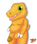  2019 agumon balls claws digimon digimon_(species) digital_media_(artwork) green_eyes humanoid_penis male nude penis solo tepigfan101 