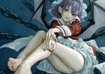  barefoot blue_hair chain dress fang fkey jpeg_artifacts lolita_fashion panties red_eyes remilia_scarlet short_hair signed sketch touhou underwear vampire wings 