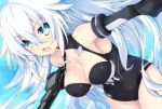  1girl bare_shoulders black_heart blue_eyes blush breasts cleavage elbow_gloves eyebrows_visible_through_hair gloves holding holding_weapon iwasi-r long_hair looking_at_viewer medium_breasts neptune_(series) noire solo symbol-shaped_pupils very_long_hair weapon white_hair 