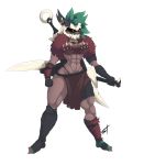  2019 abs armor bandage belt clothed clothing digital_media_(artwork) female flora_fauna floran fur green_hair hair hi_res holding_object holding_weapon horn humanoid leaf melee_weapon muscular muscular_female plant scar skirt solo standing standing_tough starbound sword thick_thighs video_games warrior weapon wide_hips wrappings yellow_eyes 