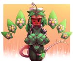  2019 big_breasts blaster_master blaster_master_zero_2 blush bound breast_bondage breasts cleavage clothed clothing elfdrago exposed_breasts eyewear female flora_fauna flower food fruit goggles green_nipples green_skin hi_res humanoid kanna_(blaster_master) melon nipples not_furry plant simple_background solo video_games watermelon 