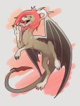  2019 claws curved_horn digital_media_(artwork) dragon feral hi_res horn icelectricspyro membranous_wings open_mouth pink_eyes scalie smile solo teeth tongue western_dragon wings 