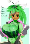  absurd_res anonymous_artist big_breasts blaster_master_zero_2 breasts clothing english_text female flora_fauna hi_res humanoid kanna_(blaster_master) plant pubes solo text undressing 