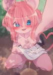 2019 anthro blue_eyes blush breasts censored clothed clothing crouching female fur hair hi_res looking_at_viewer mammal mouse nipples omorashi open_mouth outside partially_clothed peeing pink_fur pink_hair pussy rodent selfie small_breasts solo urine watersports youki young 