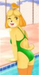  2019 absurd_res animal_crossing anthro biped black_nose blush breasts buffbumblebee butt canid canine canis clothed clothing digital_drawing_(artwork) digital_media_(artwork) domestic_dog eyebrows eyelashes female fur hair hi_res isabelle_(animal_crossing) looking_back mammal multicolored_fur nintendo one-piece_swimsuit one_eye_closed open_mouth outside partially_submerged shih_tzu smile solo sport_swimsuit standing swimsuit tan_fur teeth tight_clothing tongue video_games water wink yellow_fur 