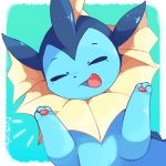  2018 ambiguous_gender digital_media_(artwork) eeveelution eyes_closed nintendo nude open_mouth pok&eacute;mon pok&eacute;mon_(species) purpleninfy simple_background smile solo vaporeon video_games 