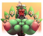  2019 big_breasts blaster_master blaster_master_zero_2 blush bound breast_bondage breast_expansion breasts cleavage clothed clothing elfdrago exposed_breasts eyewear female flora_fauna flower food fruit goggles green_skin hi_res huge_breasts humanoid hyper hyper_breasts kanna_(blaster_master) melon nipples not_furry plant simple_background solo video_games watermelon 