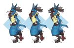  2019 3_toes anthro barefoot black_fur blue_fur blush breasts butt canid canine erection f-r95 feet female fur hi_res hindpaw humanoid_penis looking_away lucario male mammal nintendo nude open_mouth pawpads paws penis pink_pawpads pok&eacute;mon pok&eacute;mon_(species) red_eyes simple_background toes video_games white_background yellow_fur 