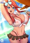  1girl blue_eyes blush breasts cameltoe cleavage creatures_(company) erect_nipples female fuuro_(pokemon) game_freak large_breasts nintendo pokemon pokemon_(game) pokemon_bw red_hair revolverwing skirt solo tagme thong 