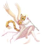  angel clothing costume domestic_cat dress e-pon felid feline felis hi_res mammal smile solo wings 