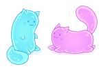  :3 ambiguous_gender blue_body duo featureless_crotch featureless_limbs felid feline feral goo_creature hazepages mammal pink_body simple_background smile whiskers white_background 