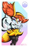  absurd_res anthro balls braixen canid canine chest_tuft digital_media_(artwork) erection eyewear fox fur girly glasses hi_res inner_ear_fluff looking_at_viewer male mammal nintendo open_mouth pok&eacute;mon pok&eacute;mon_(species) simple_background smile tacophox tuft video_games white_fur 