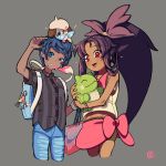  1boy 1girl animal backpack bag blue_eyes blue_hair creatures_(company) eyebrows game_freak gen_2_pokemon glasses heart iris_(pokemon) liline_(liline_01) long_hair matching_hair/eyes nintendo original_character pants pokemon pokemon_(creature) pokemon_(game) pokemon_bw2 purple_hair red_eyes shirt short_hair simple_background smeargle tied_hair tongue tongue_out very_long_hair 