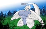  absurd_res anthro artybear big_breasts breasts dragon female hi_res light_fury nipples nude pussy smile solo 