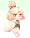  2019 animal_crossing anthro blonde_hair blush canid canine canis clothing domestic_dog female fur hair hi_res isabelle_(animal_crossing) looking_at_viewer mammal nintendo nyaswitchnya smile solo video_games yellow_fur 