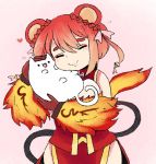  animal animal_ears artist_request cat china_dress chinese_clothes dress eyes_closed fire gradient_hair hinezumi_(monster_girl_encyclopedia) holding holding_animal monster_girl_encyclopedia mouse_ears mouse_tail multicolored_hair red_hair tail 