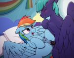  2019 absurd_res blush duo equid equine eyelashes eyes_closed fan_character feathered_wings feathers female feral friendship_is_magic hi_res lying male male/female male_penetrating mammal my_little_pony on_back open_mouth penetration penis pillow pterippus pussy rainbow_dash_(mlp) selenophile sex spread_legs spreading teats vaginal vaginal_penetration wings 