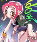  1girl ass barefoot blush feet highres nintendo octoling orange_eyes oyatsu_(mk2) shorts soles splatoon splatoon_(series) splatoon_2 tentacle thighs toes 