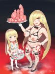  2girls blonde_hair blush breasts condom creatures_(company) dildo eyebrows game_freak green_eyes legwear lillie_(pokemon) long_hair lusamine_(pokemon) milf multiple_girls nintendo open_mouth panties plate pokemon pokemon_(game) pokemon_sm sex_toy underwear very_long_hair vibrator 