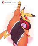  anthro big_breasts big_butt big_thighs breasts butt camel_toe clothing cosplay_pikachu female huge_breasts huge_butt looking_at_viewer nintendo one_leg_raised pikachu pikachu_libre pok&eacute;mon pok&eacute;mon_(species) short_stack slightly_chubby solo stretching tangobat thick_thighs tight_clothing video_games voluptuous 