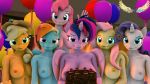  3d_(artwork) anthro applejack_(mlp) balloon breasts cake digital_media_(artwork) equid equine fluttershy_(mlp) food friendship_is_magic group hi_res horse loveslove mammal my_little_pony pinkie_pie_(mlp) rainbow_dash_(mlp) rarity_(mlp) twilight_sparkle_(mlp) 