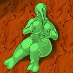  chex_quest female flemoidus_bipedicus goo_creature green_eyes green_skin half-closed_eyes hi_res solo thick_thighs trunk unknown_artist 