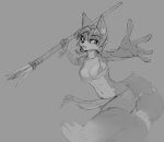  2019 anthro black_nose breasts canid canine clothed clothing female fox fur greyscale hair hairband hi_res jewelry krystal mammal markings melee_weapon monochrome navel necklace nintendo oughta polearm short_hair sketch skimpy solo spear star_fox tailband tribal_markings video_games weapon 
