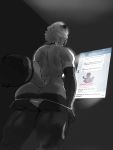  abstract_background ailurid big_butt blac_and_white butt butt_squish clothing female greyscale grope hi_res kansyr mammal monochrome muscular muscular_female pulling_down_panties red_panda spookcity telegram text_(english) thick_thighs thong underwear voluptuous 