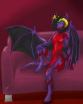  anthro blinking clothing crystal_knight_(artist) dress equid equine fan_character hi_res horn horse looking_at_viewer mammal my_little_pony pony purple_body sofa unicorn wings 